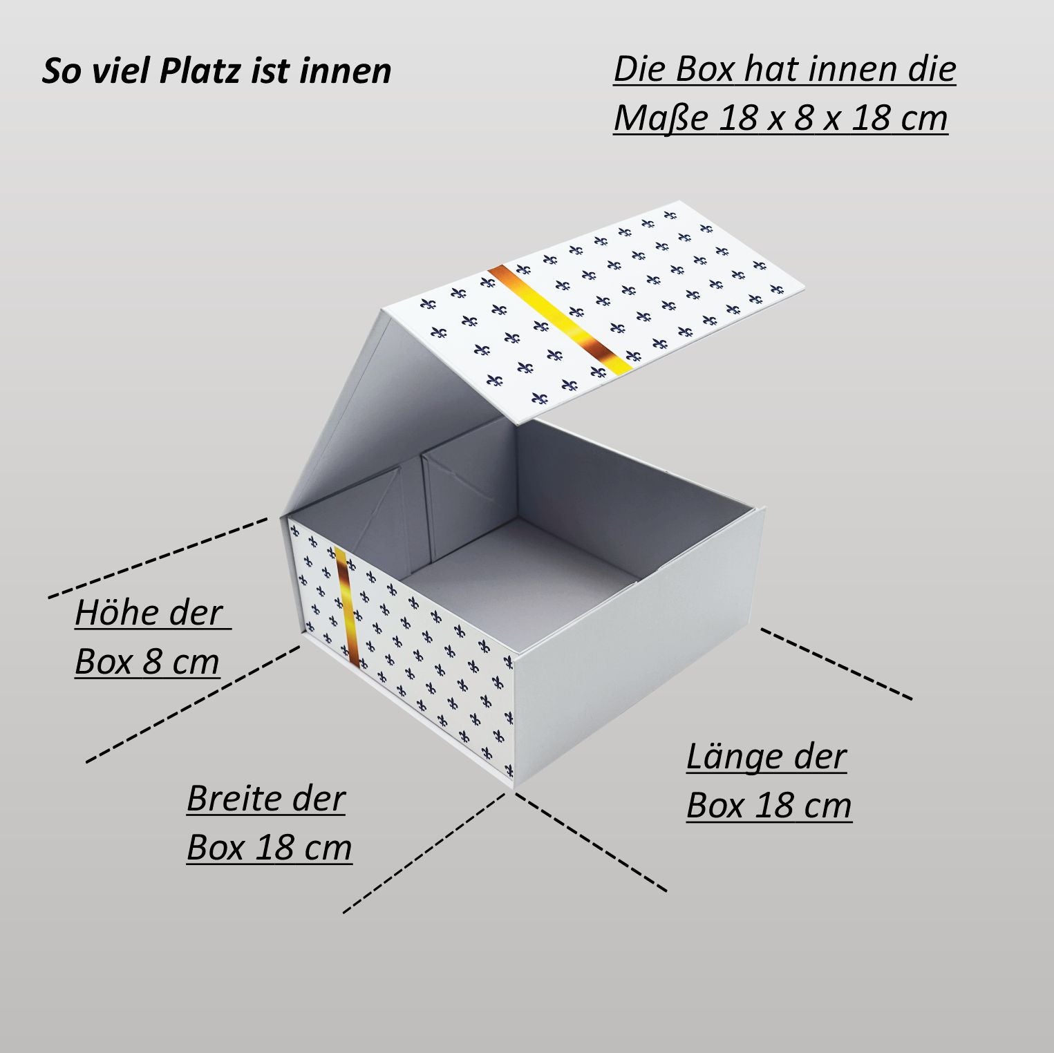 Magnetbox weiß mit goldener Schleife und zartem Lilienmuster