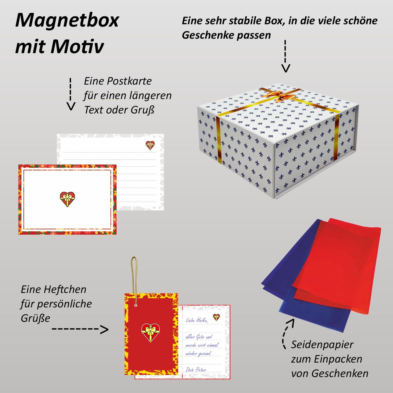 Magnetbox weiß mit goldener Schleife und zartem Lilienmuster