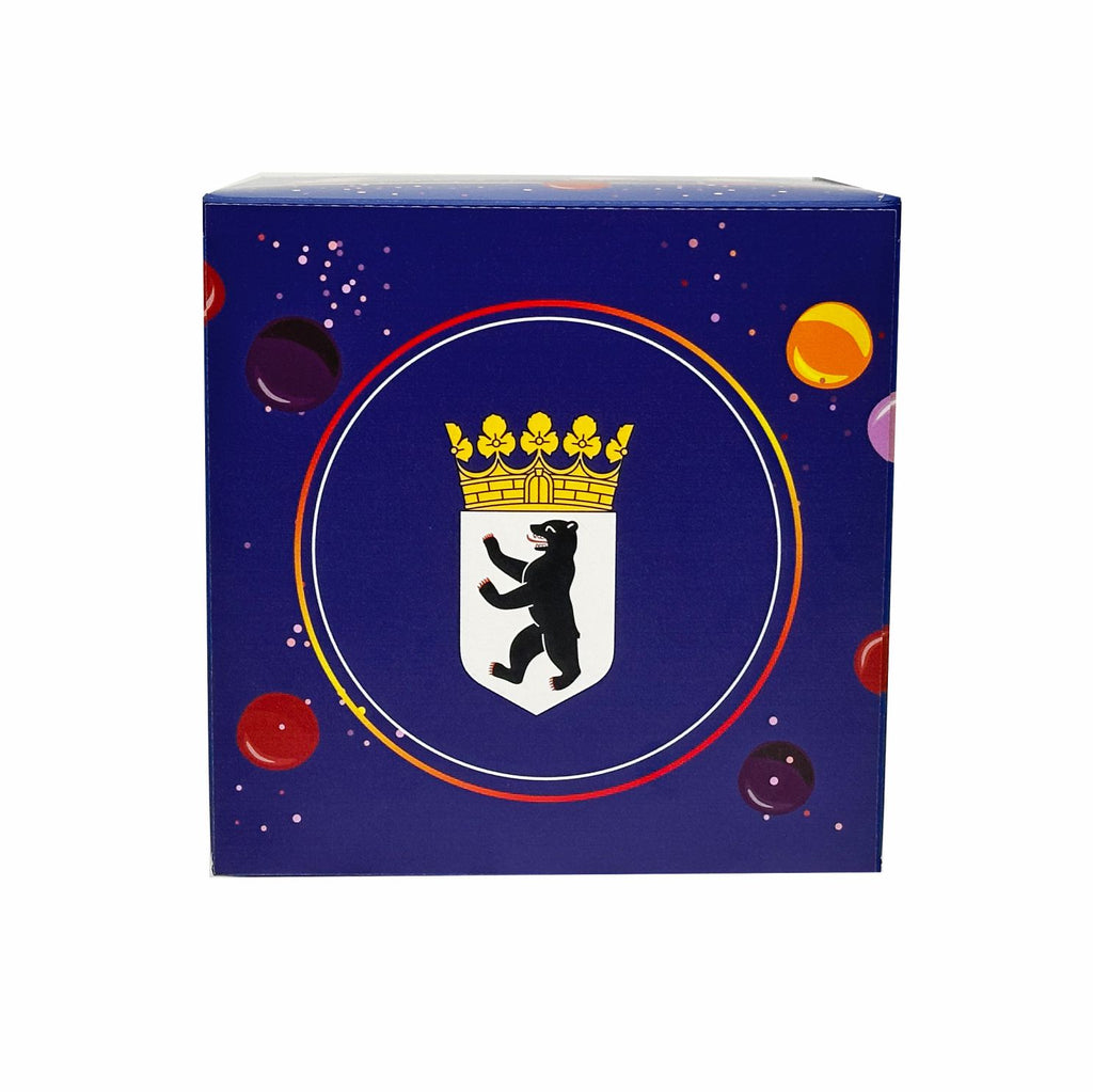 Deckel der Rätselbox Geburtstag Berlin im blauen Ballon-Design mit Berliner Bärenwappen.