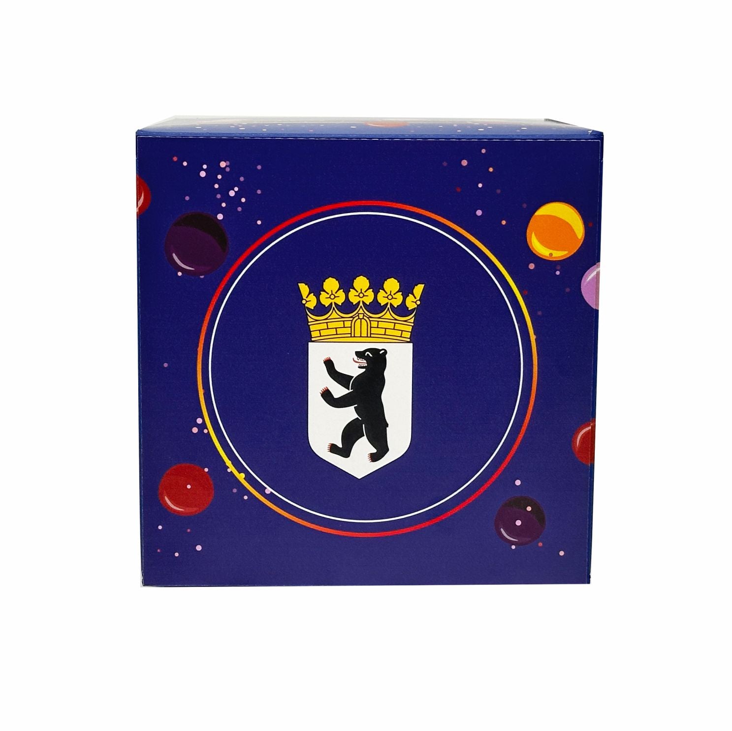 Deckel der Rätselbox Geburtstag Berlin im blauen Ballon-Design mit Berliner Bärenwappen.