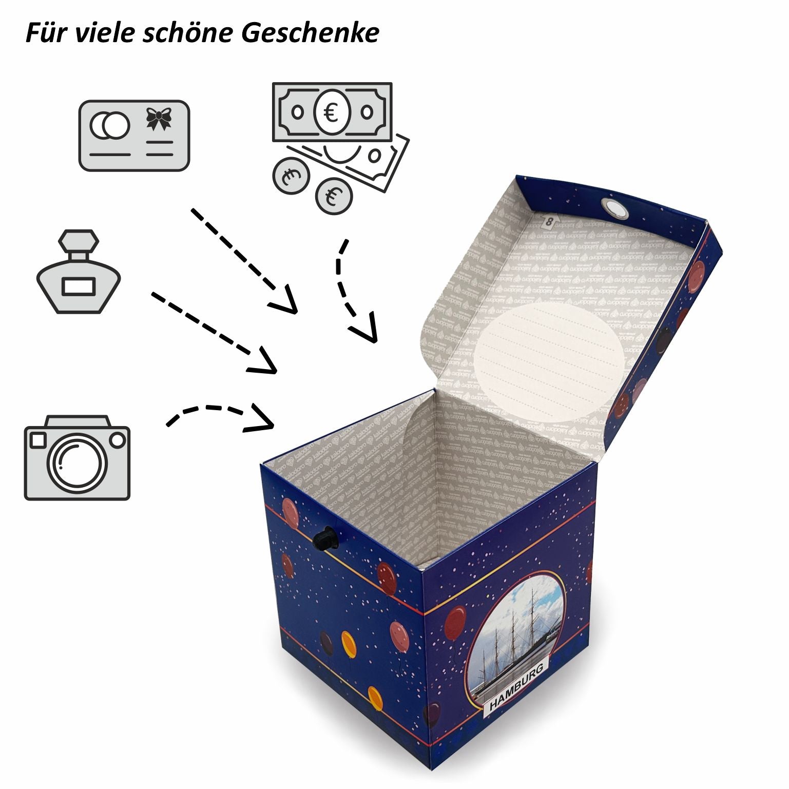 Rätselbox Geburtstag Hamburg als kreative Geschenkbox für Geldgeschenke, Gutscheine, Parfum oder kleine Überraschungen.