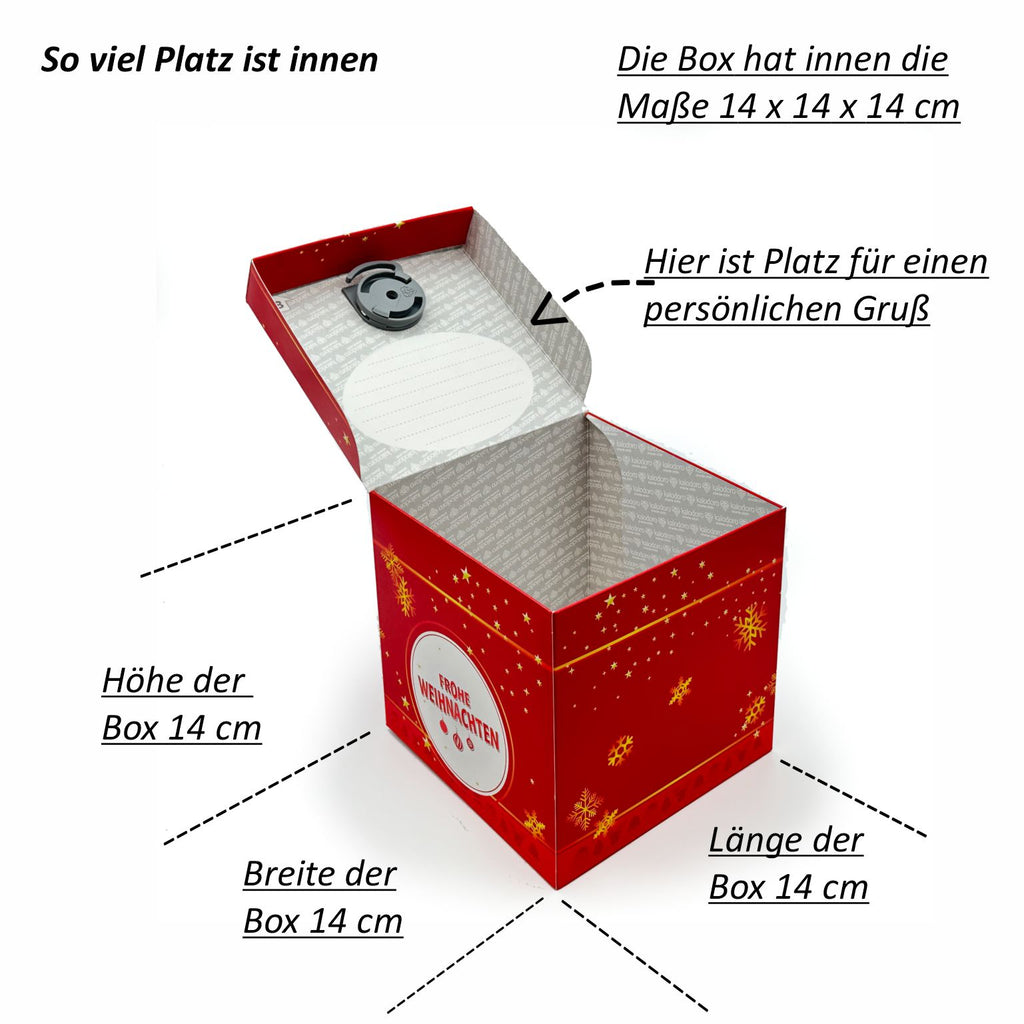 Innenraum der Schlossbox Weihnachten mit 14 × 14 × 14 cm Platz für Geldgeschenke, Gutscheine oder kleine Geschenke.